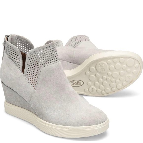 Sofft Shoes - Sofft Womens Light Grey Suede Perforated Wedge Ankle Booties Zip Up‎ size 10